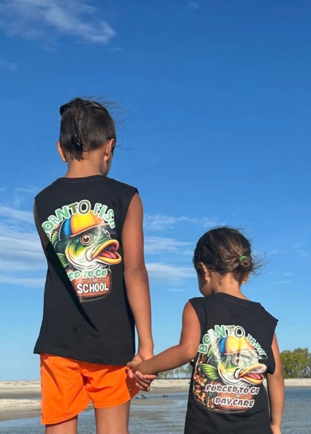 Born to fish, forced to go to daycare Muscle Tee | black