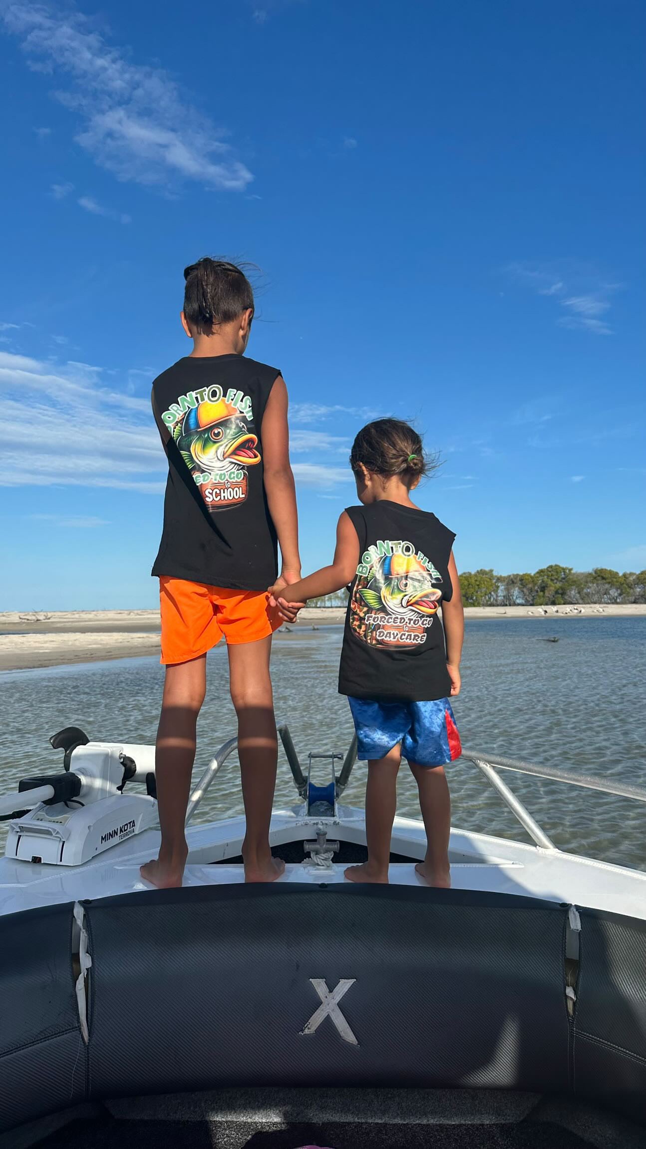 Born to fish, forced to go to school Muscle Tee | black