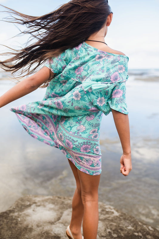 DAZIE BOHO DRESS- aqua floral - Tully and the Chief