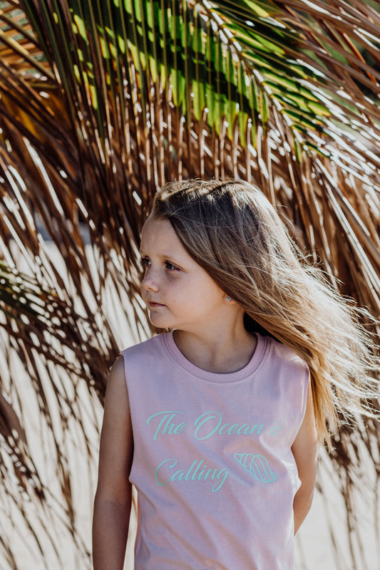 THE OCEAN IS CALLING MUSCLE TEE ~ dusty pink