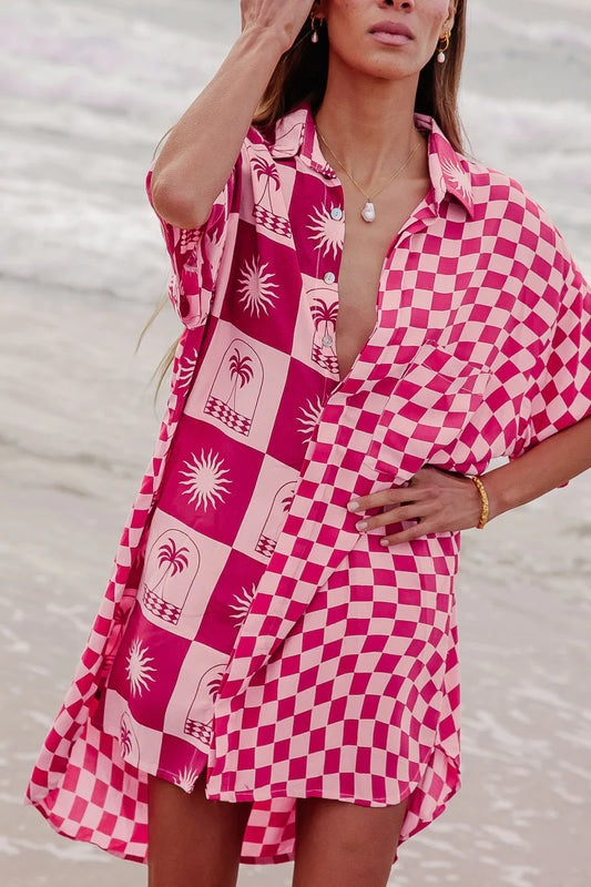 Palma Checkerboard Pink Shirt Dress